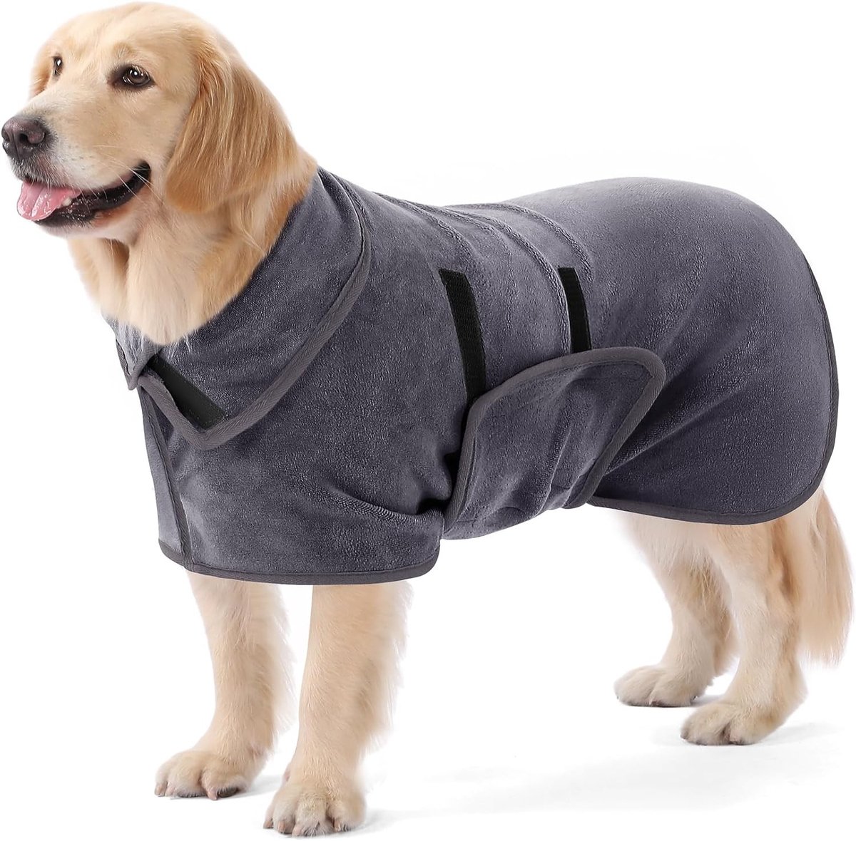 Hondenbadjas maat M - Grijs - Microvezel Sneldrogende Badjas met Verstelbare Nek en Taille - Voor Kleine tot Grote Honden