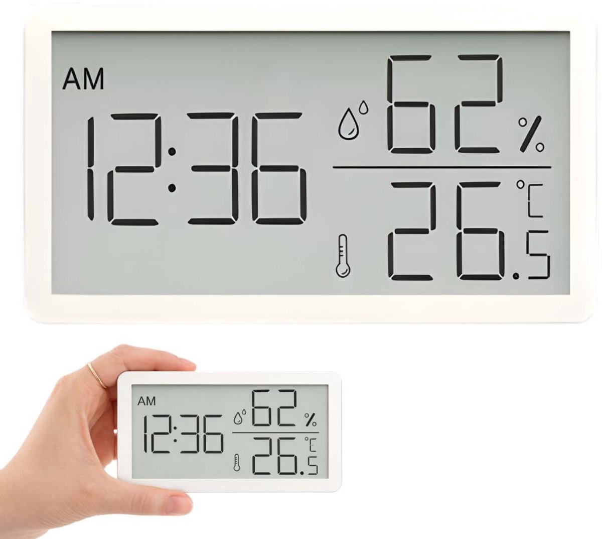 Han-Bar® Digitale Thermometer & Hygrometer met Klok – LCD-Display – Wit