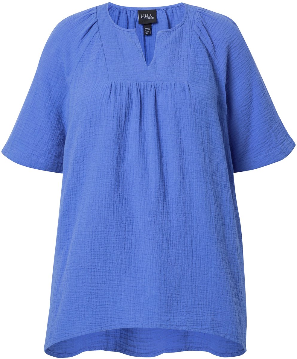 Ulla Popken - Dames - Mousseline blouse A-lijn tuniekhals halve mouwen - Korenbloem - Maat 42+