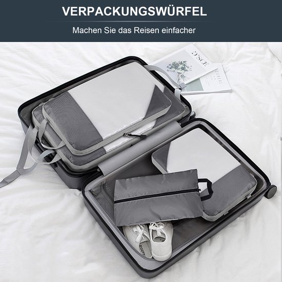 MODFU Compressiezakken voor Kleding - 4-delige Reis Set met 3 Cubes & 1 Schoenentas - Ruimtebesparend & Waterdicht - Oxford Stof - Grijs - 40x30x9 cm van Modfu — afbeelding 4