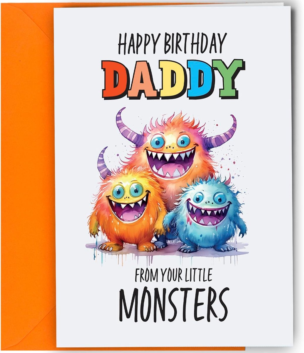 Verjaardagskaart voor papa - Van je kleine monsters - verjaardagskaart van 3 kinderen tot vader #1650