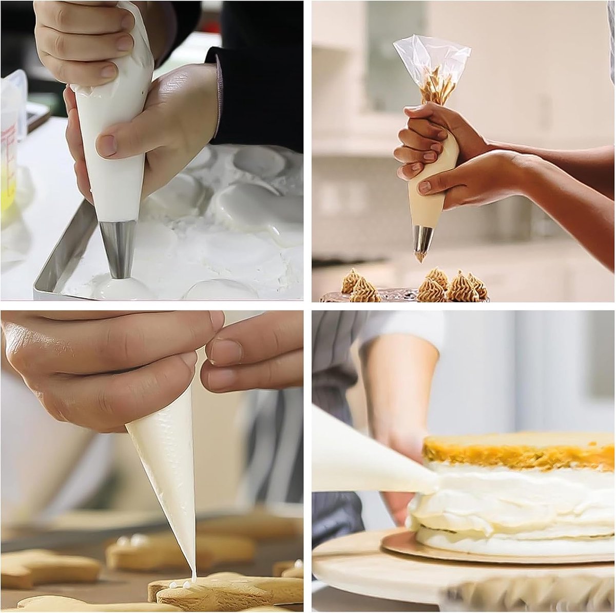 REBECASKYENS 200 stuks spuitzakken - wegwerpspuitzakken - middelgrote spuitzakken voor het decoreren van gebak - taarten - koekjes - huisbakken (transparant)