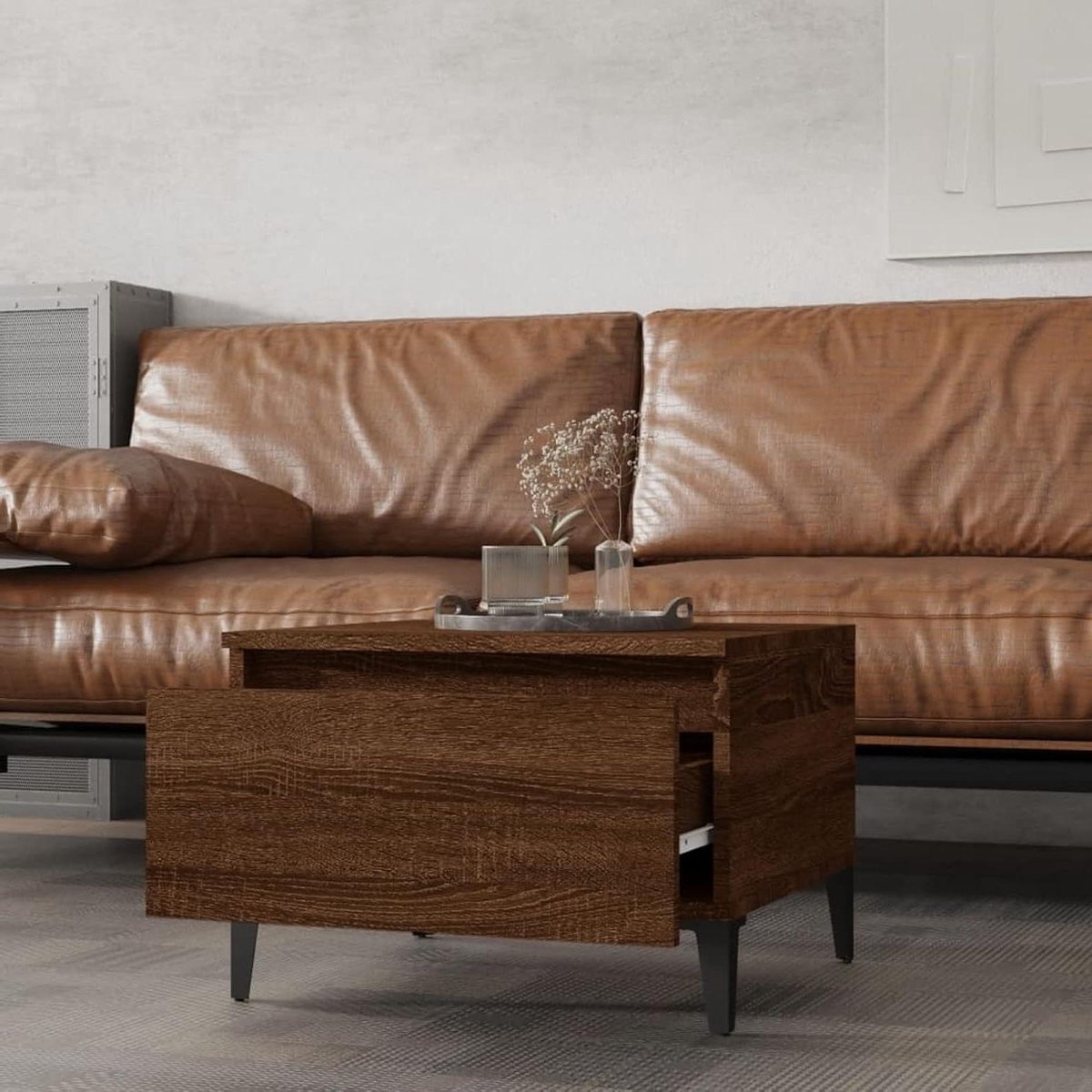 Koffietafel met Lades - Salontafel Bijzettafel - Woonkamer Inrichten - Industriële Stijl - 50 x 46 x 35 cm - Eikenbruin