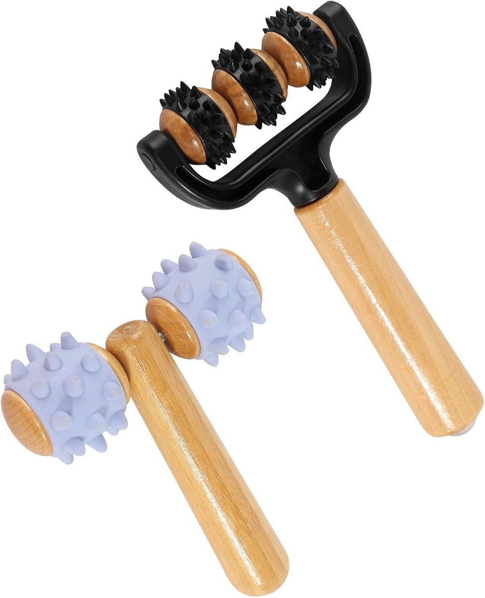 Massage Roller met Handvat en Hedgehog Bal voor Ontspanning van Benen, Voeten en Rug - Set van 2