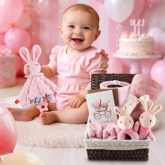 Baby cadeauset - Kraamcadeau meisje - Geboorte cadeau - Compleet met mand - 70 x 100 cm - Roze — afbeelding 2