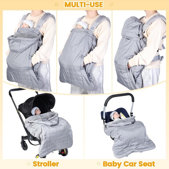 Regenhoes Babydrager - Draagzak Cover - Baby Buiten - Afneembare Kap - Universeel - Lichtgrijs — afbeelding 2