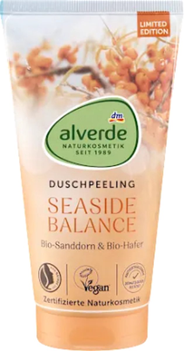 Alverde Naturkosmetik Douchepeeling Bodyscrub Seaside Balance - Sanddorn & Hafer | 1x 150 ml - Biologische Duindoorn & Haver - Vegan formule | Limited Edition 2026