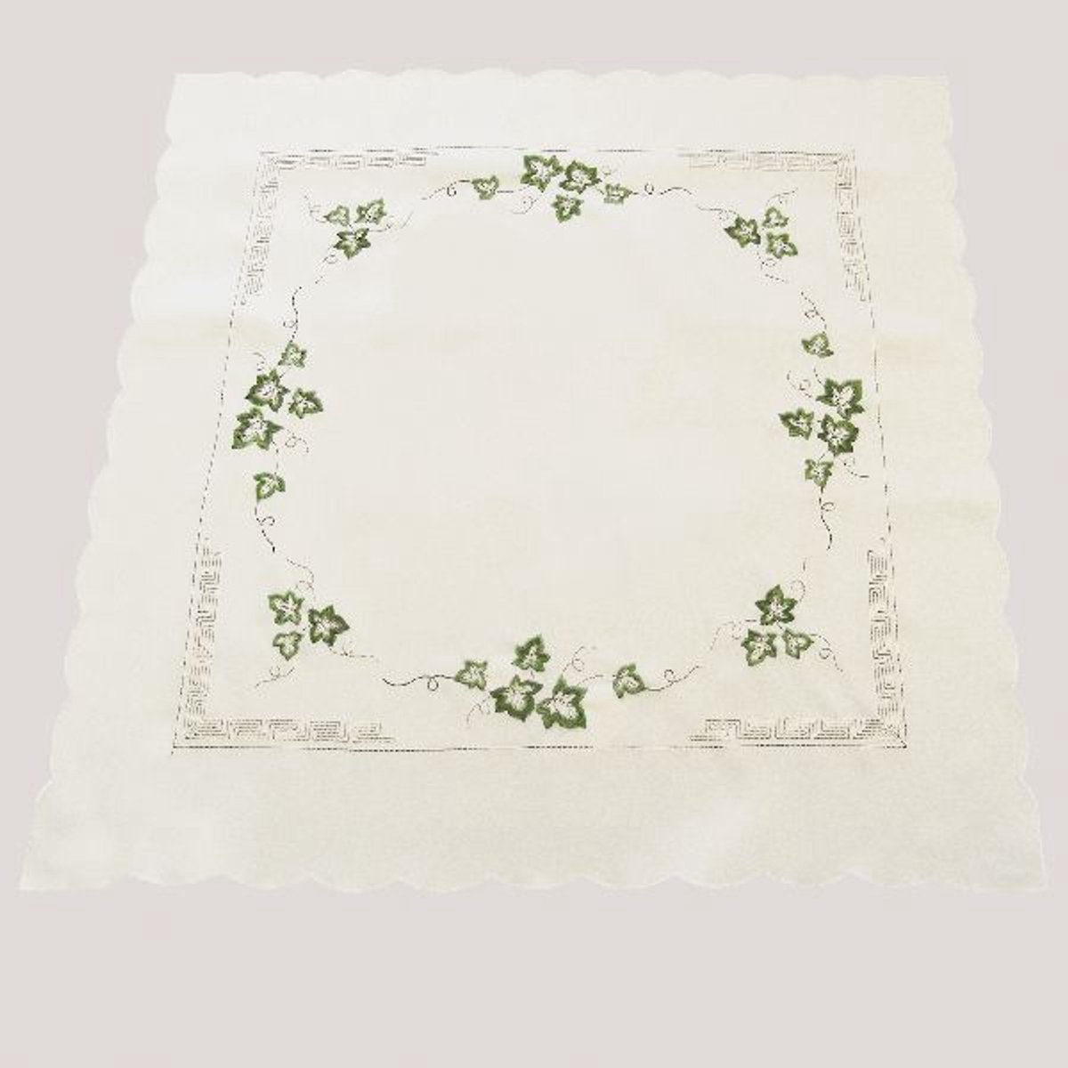 Tafelkleed met Wijnbladeren – Crème met Groene Bladeren in bruine rand – 85 x 85 cm