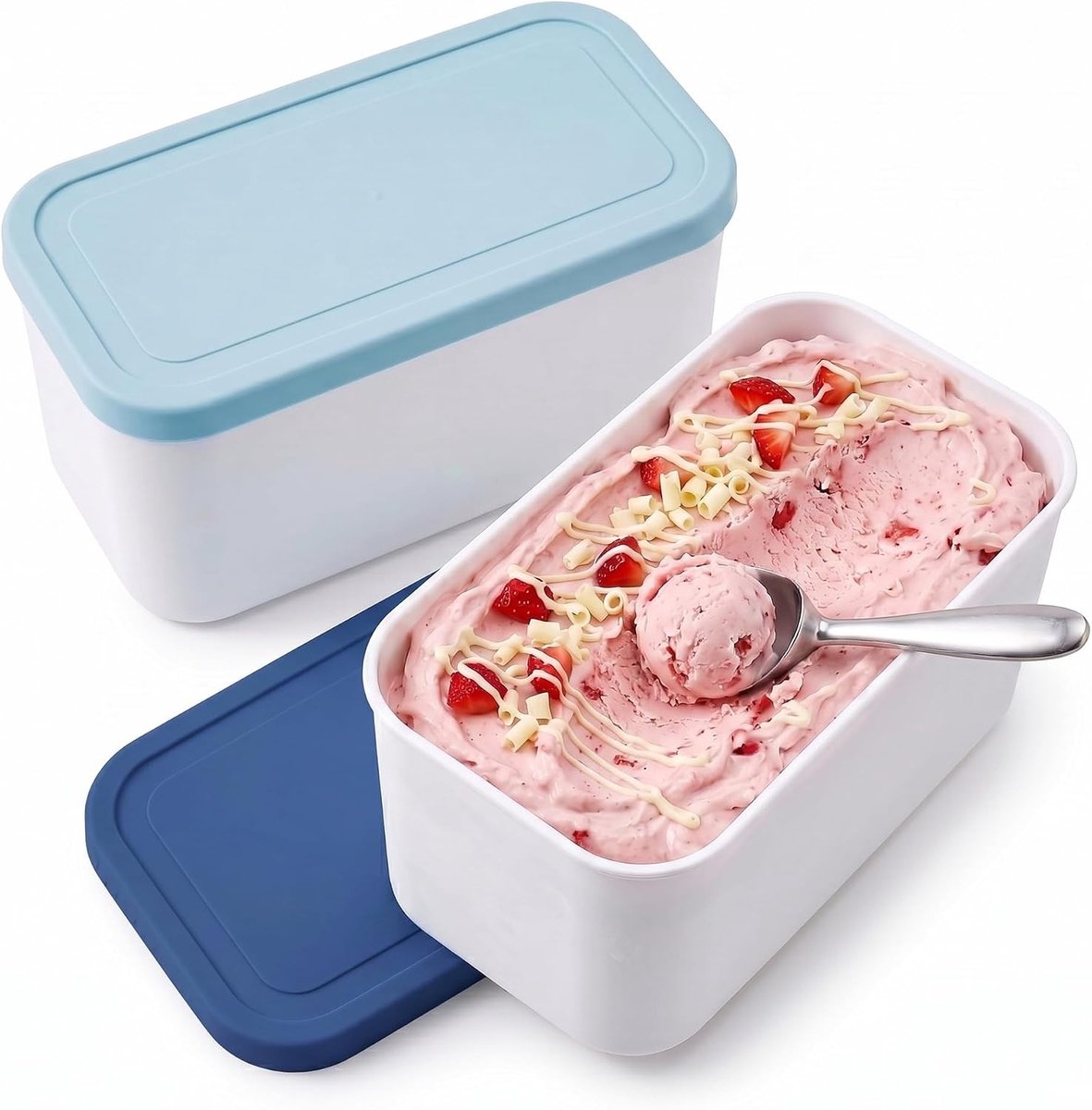 Set van 2 BPA-vrije ijscontainers van 1 liter, ideale bewaardozen en vriesdozen in mintblauw en marineblauw voor perfect ijsbewaren