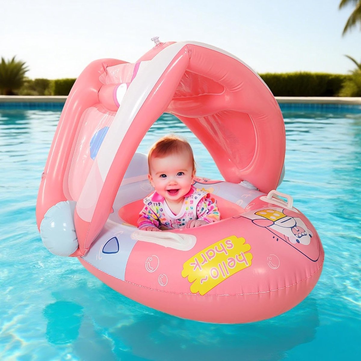 Baby Zwemring Zonnescherm - Peuter Zwemvlot Drijver - Veilig Zwemmen - Groeit Mee Met Kind - 55x70x70cm - Rood – foto 2