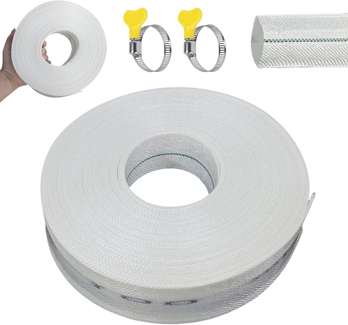 Tuinslang 30 meter - Wit - 20 m x Ø 32 mm - Platte Polyester en PE Slang - Voor Tuinirrigatie en Dompelpompen