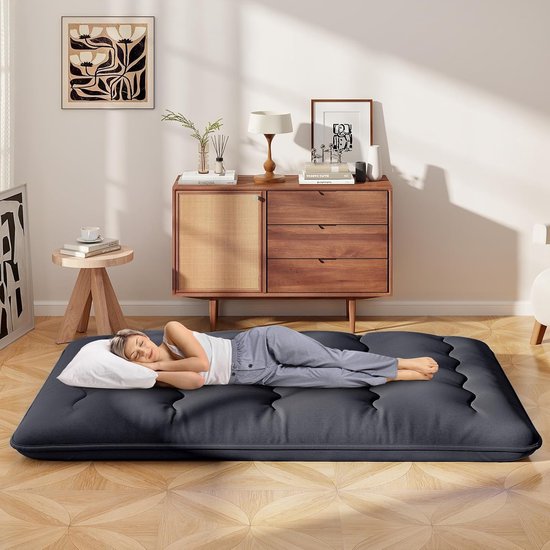 Matras - Japanse futon - Comfortabel slapen - Afneembare hoes - 140x200 cm - Zwart — afbeelding 2
