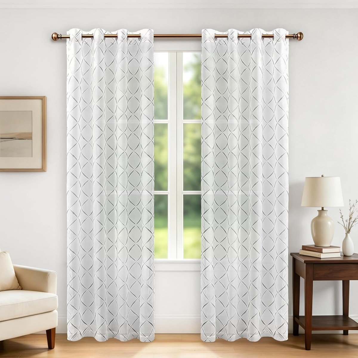 Gestreepte paneelgordijnen - Grijs - 140 x 225 cm - Transparante Voile Gordijnen met Eyelet - Voor Woonkamer en Keuken