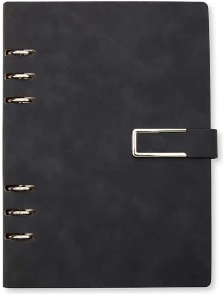 KZQ A5 Ringband Planner En Budgetmap Van PU-Leer, 100 Vellen Creme Papier, Navulbaar Met Metalen Sluiting, Zwart