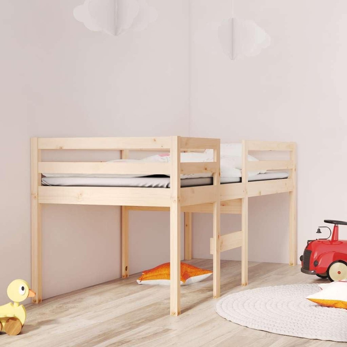 Hoogslaper met Glijbaan - Kinderbed met Speelruimte - Ruimte Besparen - Massief Grenenhout - 75 x 190 cm - Bruin