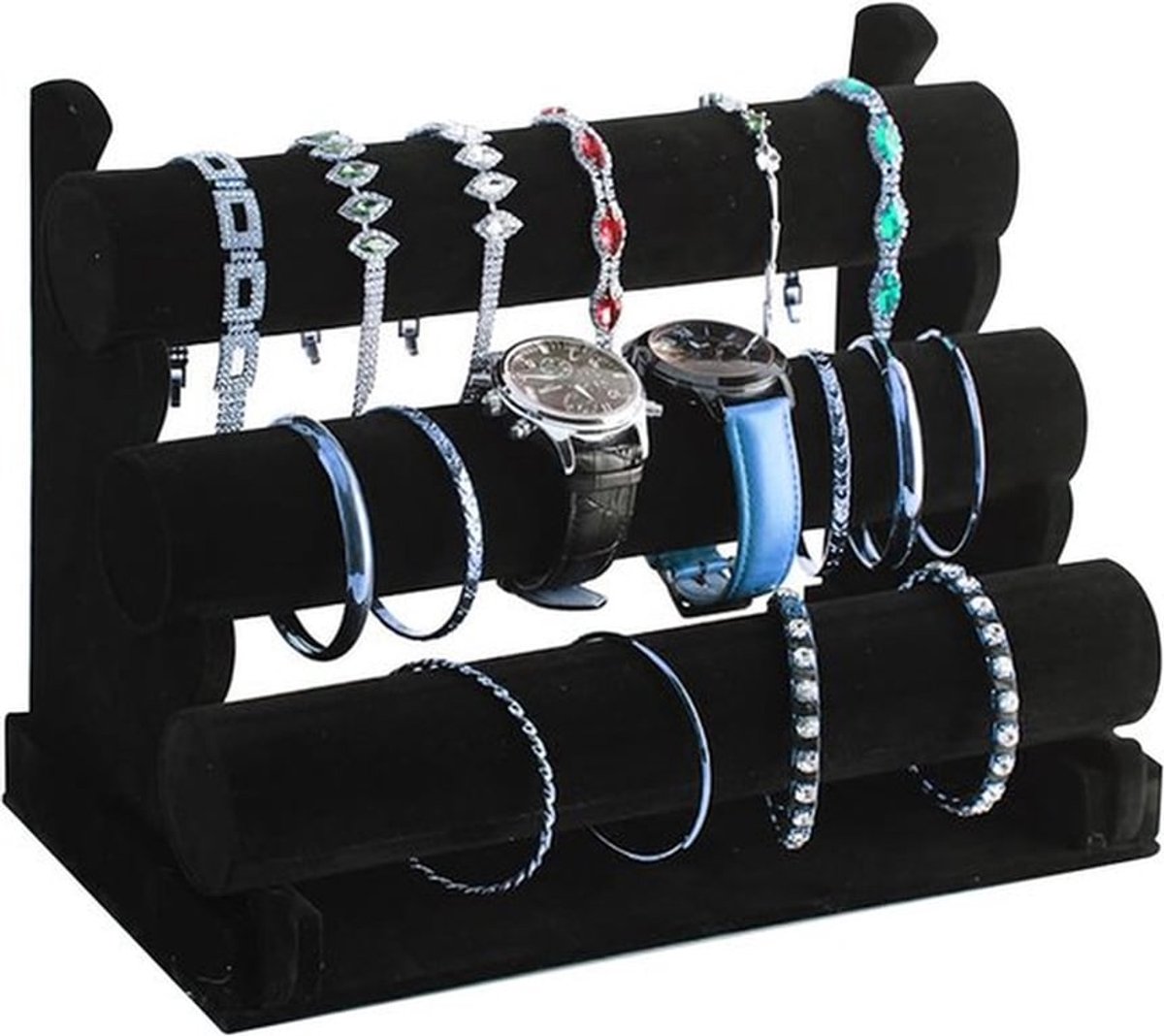 Drie-laags T-bar sieradenstandaard voor armbanden, horloges en anklets - Verwijderbare kettinghouder voor dames en heren