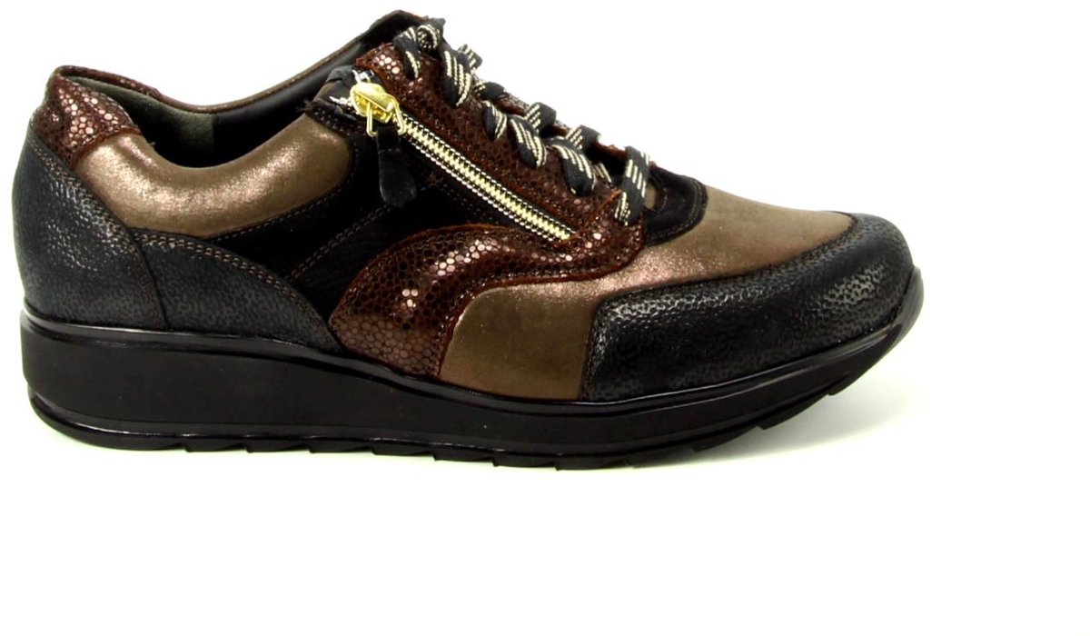 Durea Dames Sneaker - 6279-688-2352 Zwart/Bruin - Wijdte K - Maat 5½ (38.5)