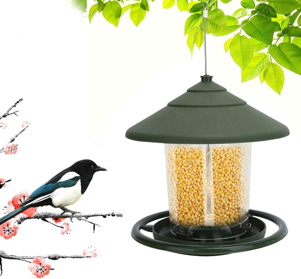 SnelShoppen - Outdoor Panorama Voederhuis voor Wilde Vogels, Hangende Vogelvoeder met Dak, Squirrel Proof, Plastic Voedselcontainer, 6.5 x 6.3cm, Tuin