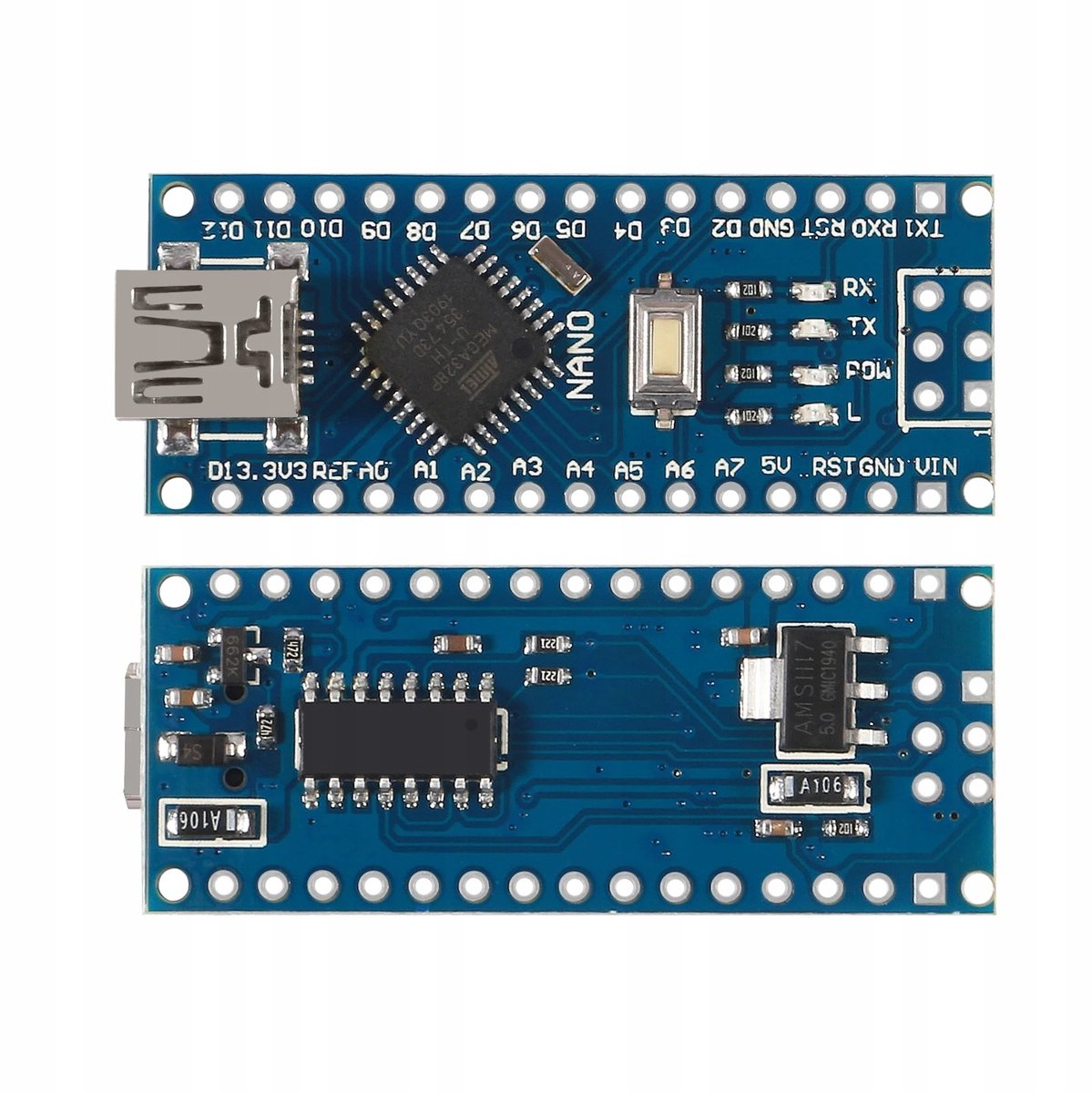 Rosfix Microcontrollermodule Vervanging Nano 3.0 - ATmega328P SMD CH340 USB - 5V 16MHz 32KB Flash - Geschikt voor Arduino