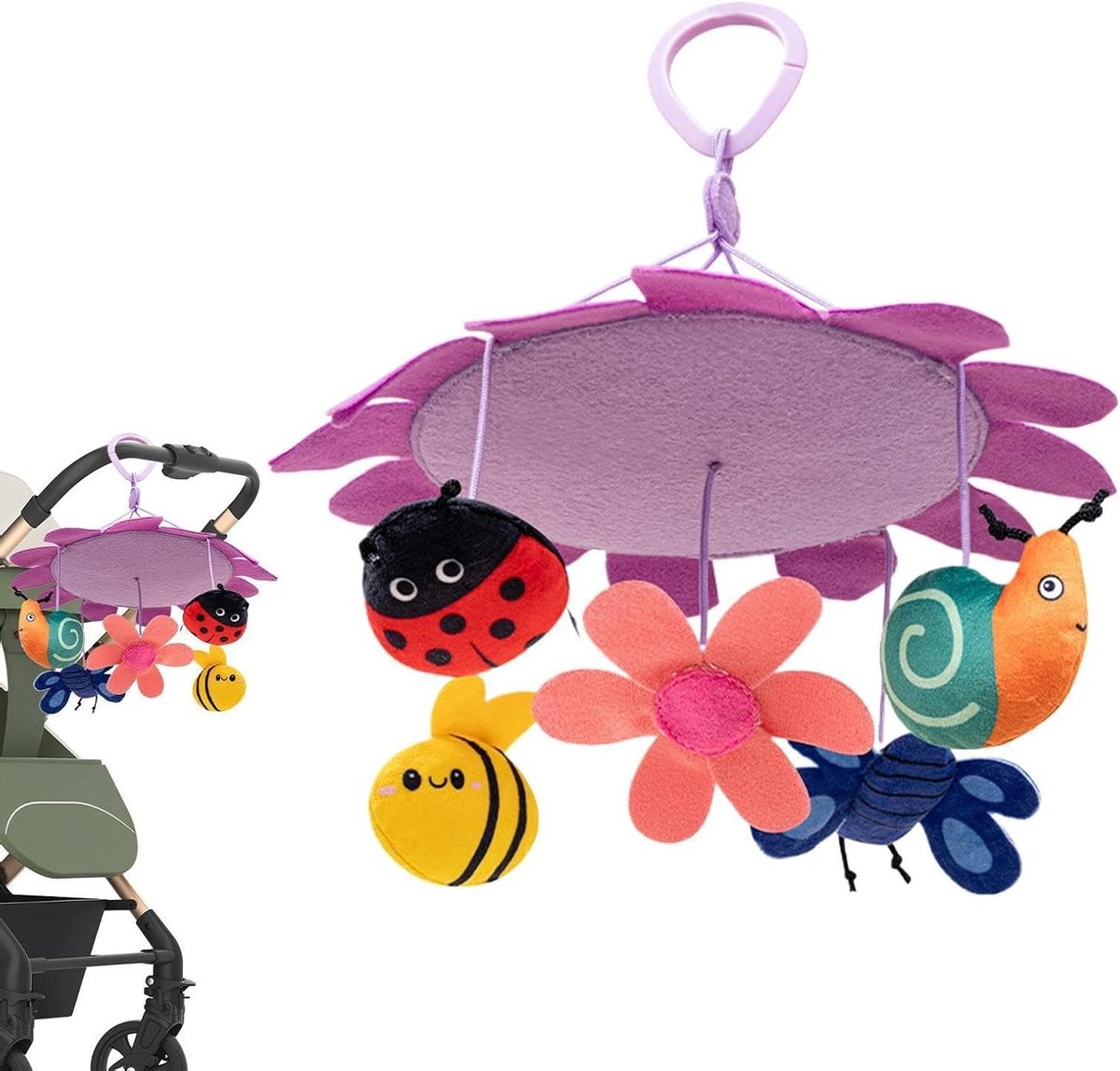 Babymobiel Kinderbed - Pluche Speelgoed - Vroeg Leren - Nekspieren Versterken - 27 x 21 x 5 cm - Lila