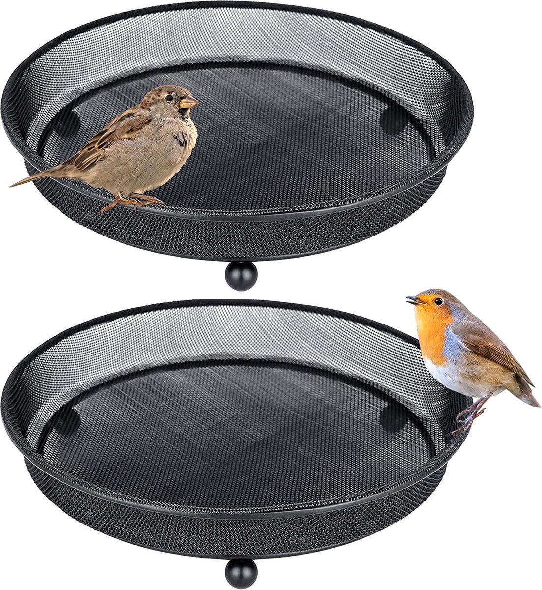 Set van 2 Voederbakken voor Vogels, Metalen Voederplank met Geheven Basis, Ideaal voor Tuin en Balkon