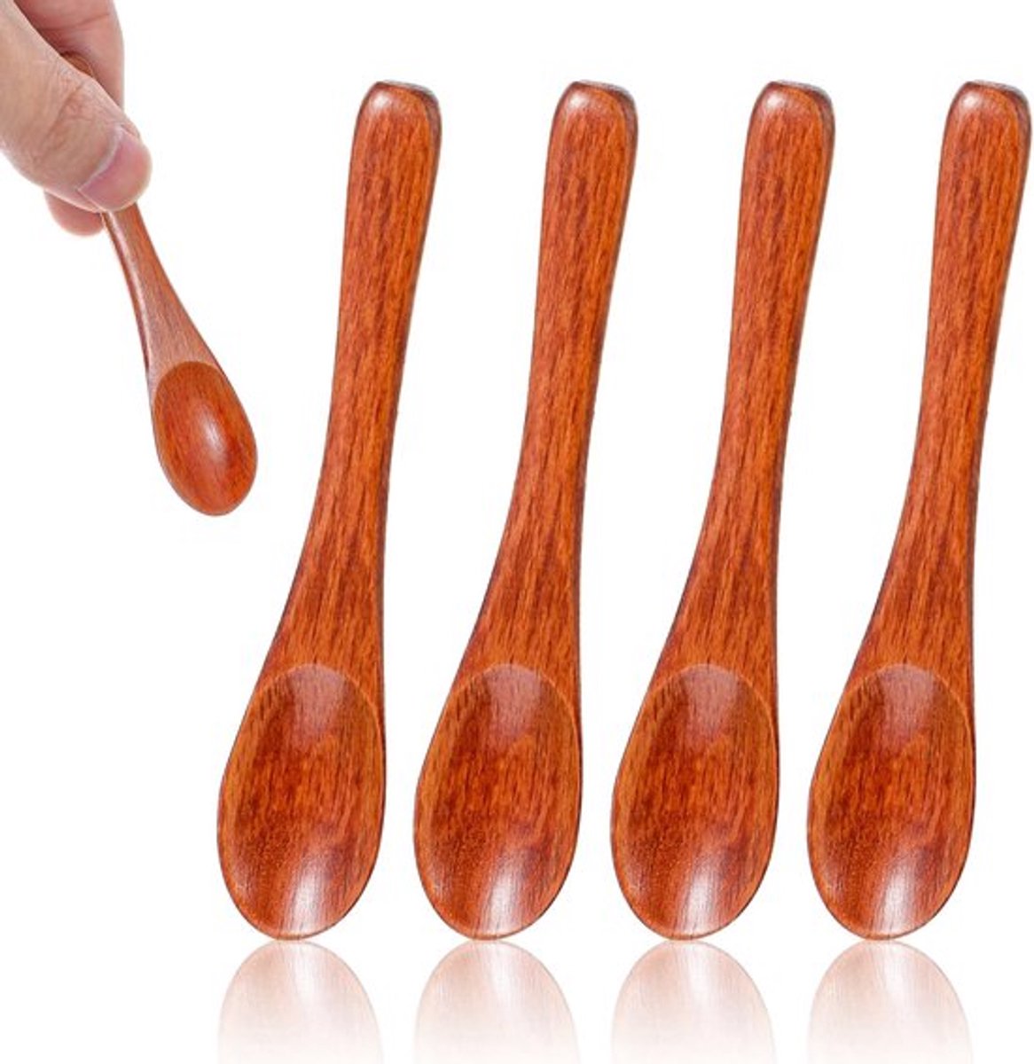 Kruidenlepel 10 cm - Houten Lepel - Set van 4 Stuks - Ideaal voor Suiker/Zout/Specerijen - Lotushout - Compact Formaat