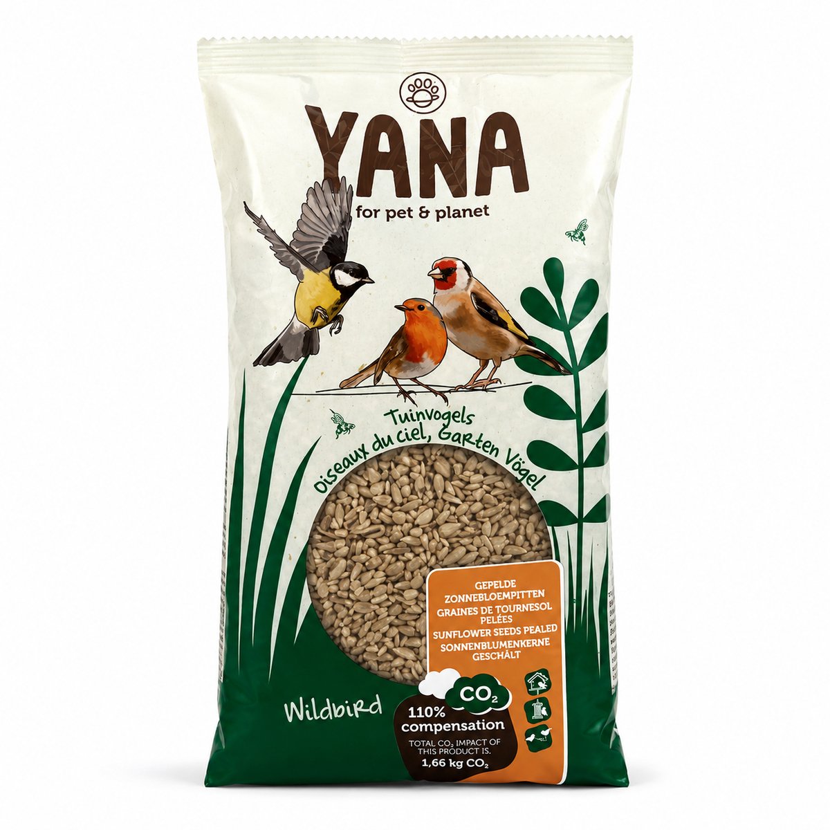 Vogelvoer - Zonnebloempitten voor Tuinvogels – 4 x 900 gram - Gepeld - Yana
