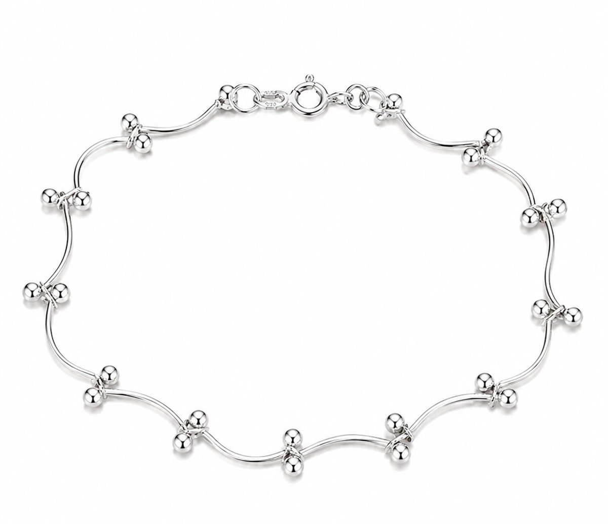 925 Sterling Zilveren Damesarmband 18 cm – Golvend Design met Zilveren Bolletjes – Elegante Armband