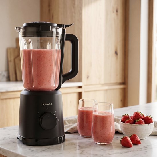 Tomado TTB1502B - Blender - Smoothie maker - 1.5 liter - Glazen kan - 2 snelheden - 500W - Pulsestand - Zwart van Tomado — afbeelding 2