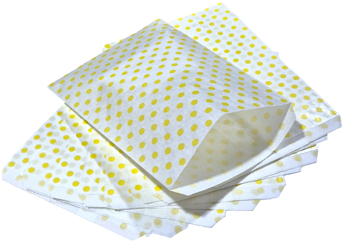 Prigta - Cadeauzakjes papier - 100 stuks - 17,5x25 cm - Papieren kraft zakjes met gele stippen