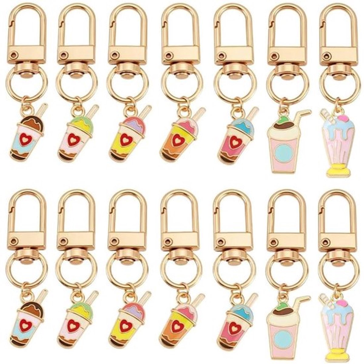 Set van 14 Melkthee Sleutelhangers in 7 Stijlen