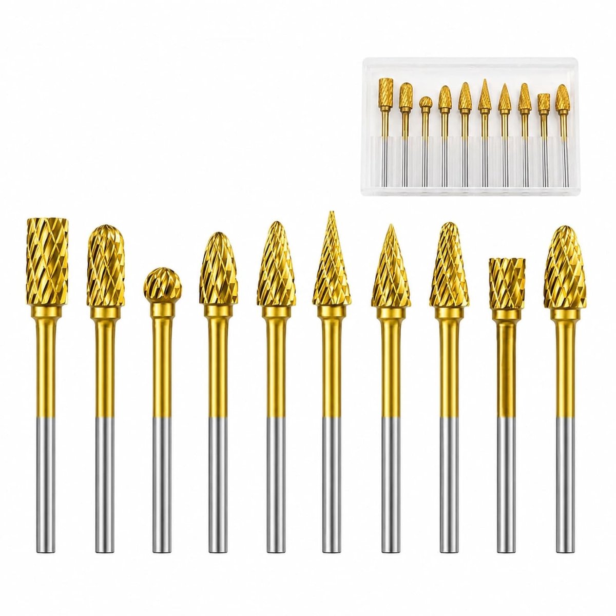 Set van 10 Stuks Houtbewerking Freesbit met 1/8" Schacht voor Graveren, Polijsten en Precisiewerk in Metaal