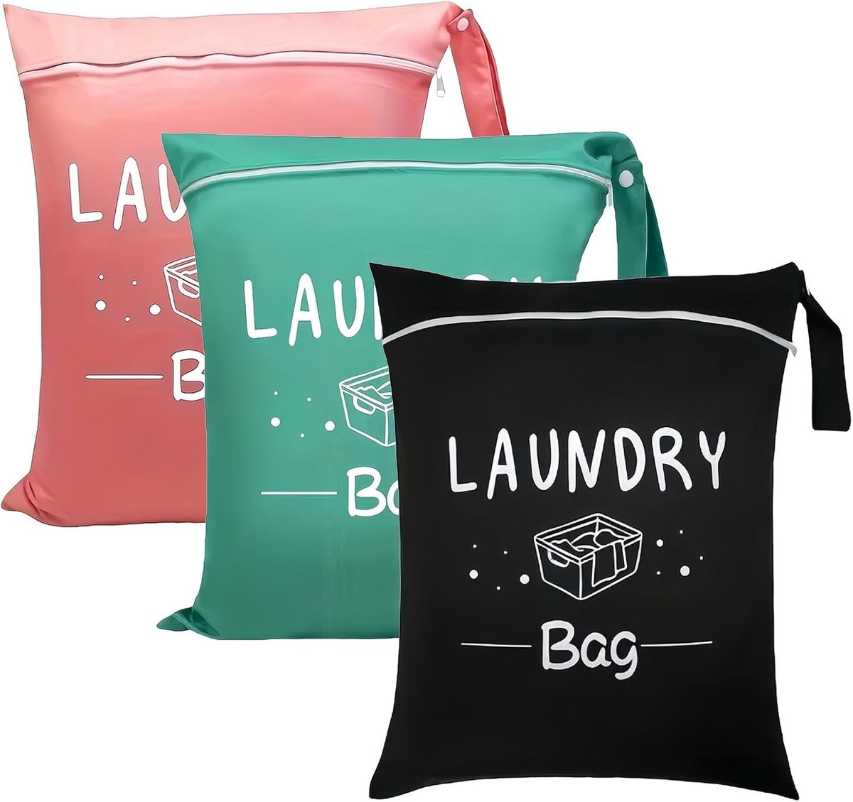 Reiswaszakken - Zwart/Roze/Groen - 48 x 38 cm - Duurzame Oxford-stof - Voor Kleding en Sportaccessoires