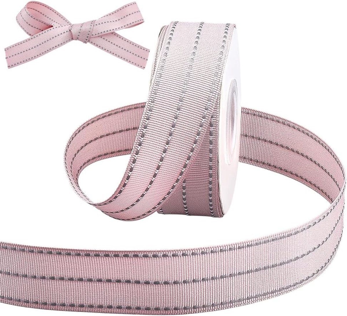 9 m ripslint met genaaide randen, 2,5 cm breed gestreept knutselband voor geschenken, Valentijnsdag, bruiloften en feestdagen