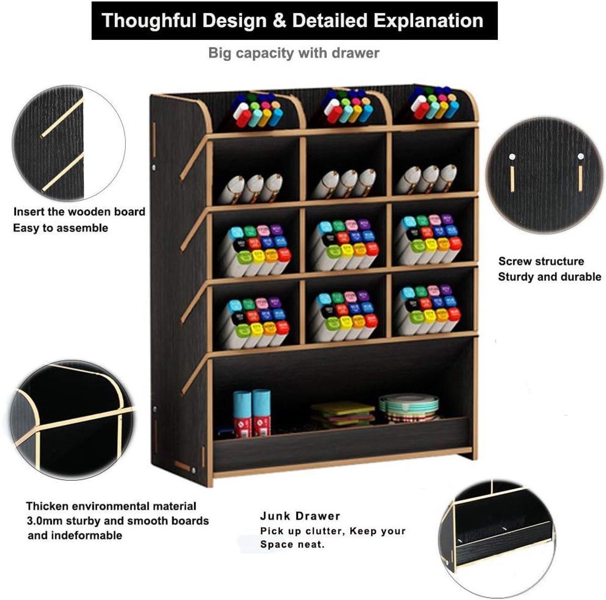 Multifunctionele Houten Bureau Organizer voor Kantoor en School - Pennenhouder met Lade en Opbergruimte — cadeau in Wonen & Interieur - foto 2