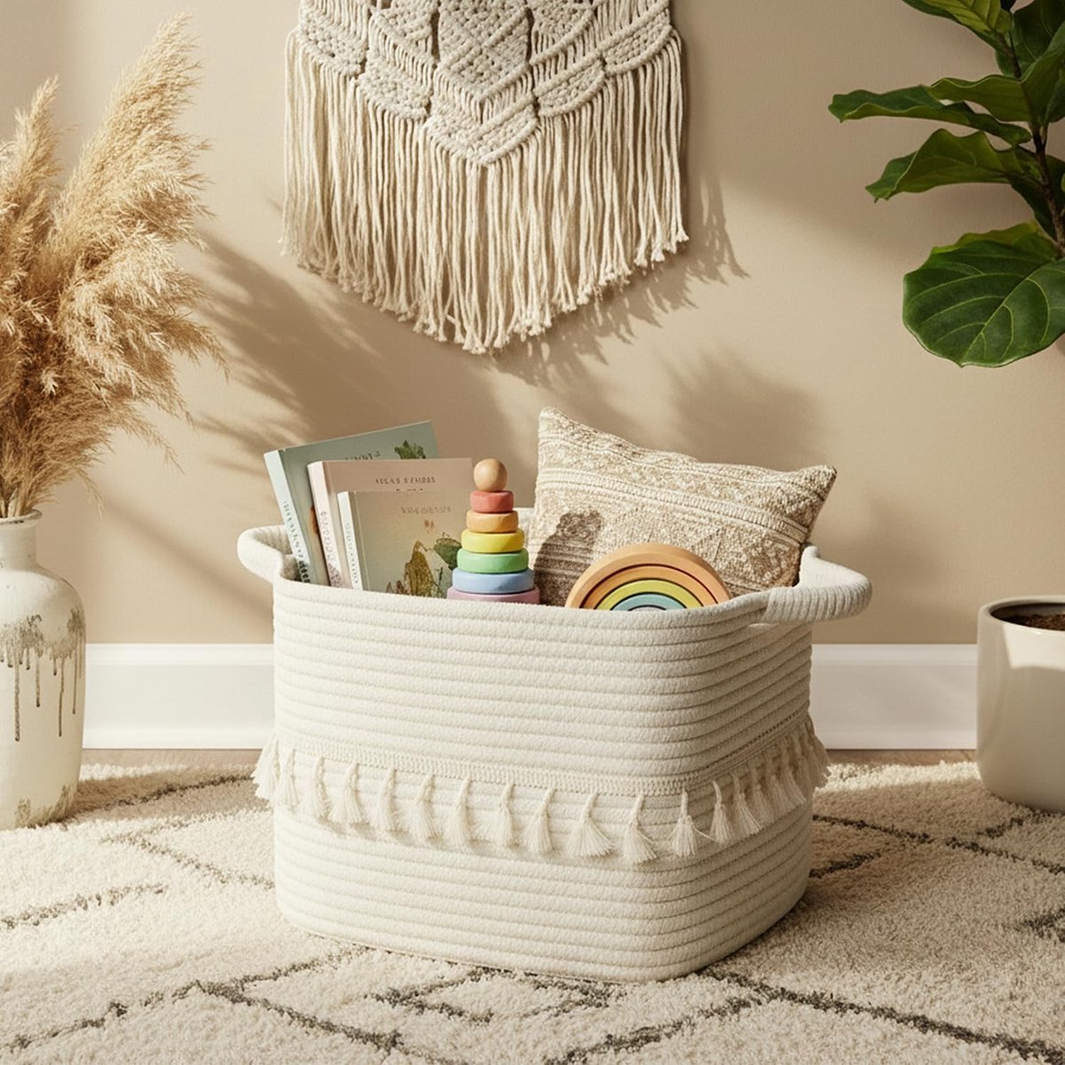 Jute opbergmand voor kleine ruimtes, multifunctionele opbergoplossing, organizer manden voor huis en tuin