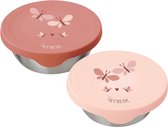 Fresk Snackbox voor Kinderen - 2 stuks - RVS Snackdoos - Vaatwasserbestendige Bewaarbakjes - Fruitbakje School - Vershoudbakjes - Fruitbox - Roze - Butterflies