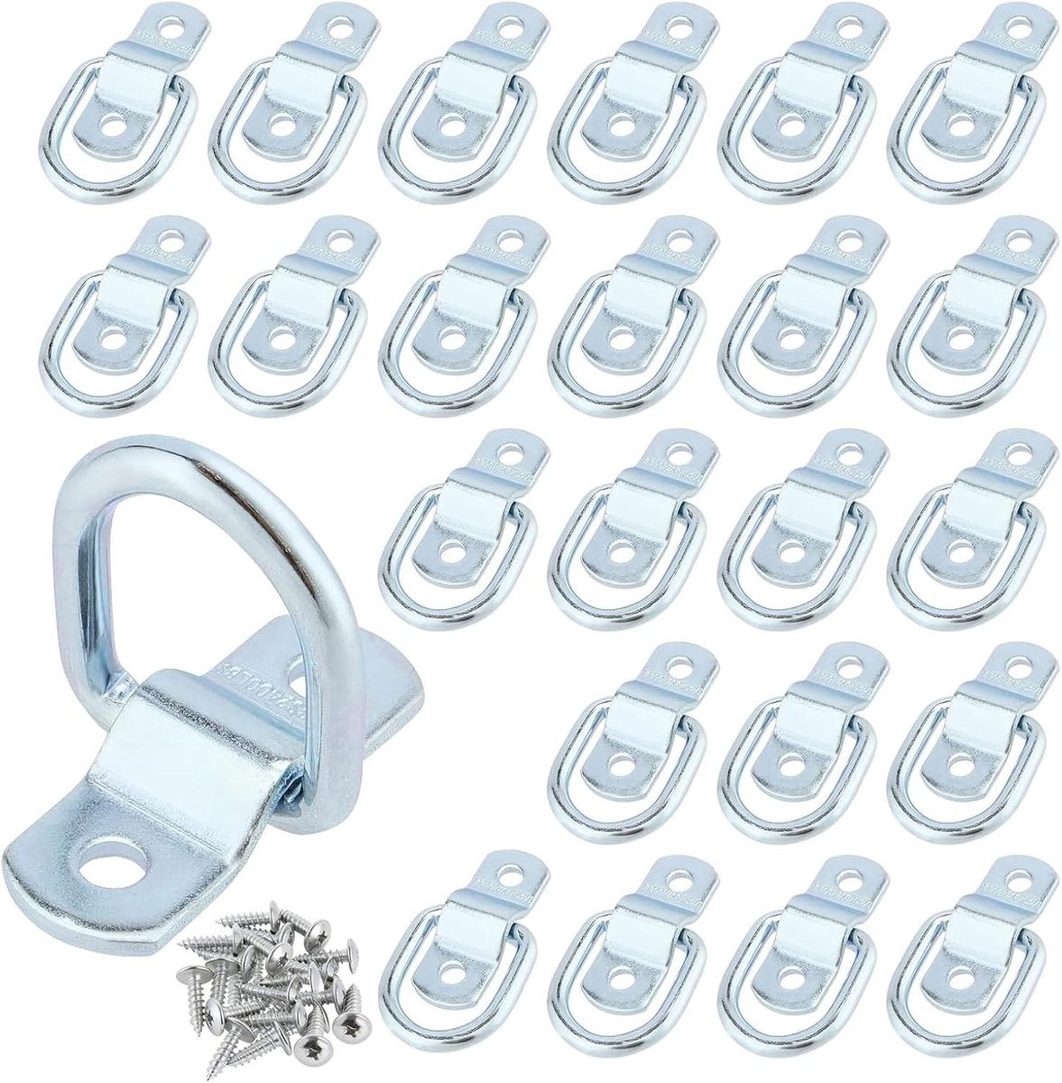24 Stuks D-Ring Lashing Ringen met Bevestigingsschroeven voor Veiligheid en Transportgebruik, Ideaal voor Trailer, Boot en Vrachtwagen