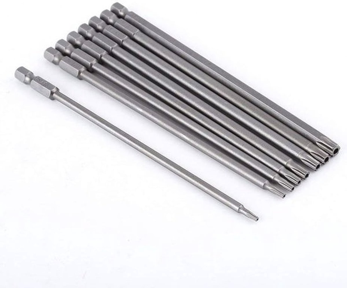 Extra lange 8-delige Torx Bit Set met S2 staal, Veiligheidsbithouder en Schroevendraaier voor Precisiewerk