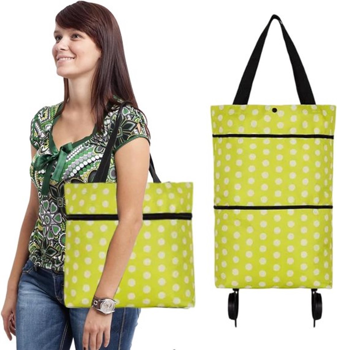 Vouwbare Winkelwagentje met Opvouwbare Tas van Oxford Stof - Trolley met Wielen, Ruim en Handig voor Boodschappen