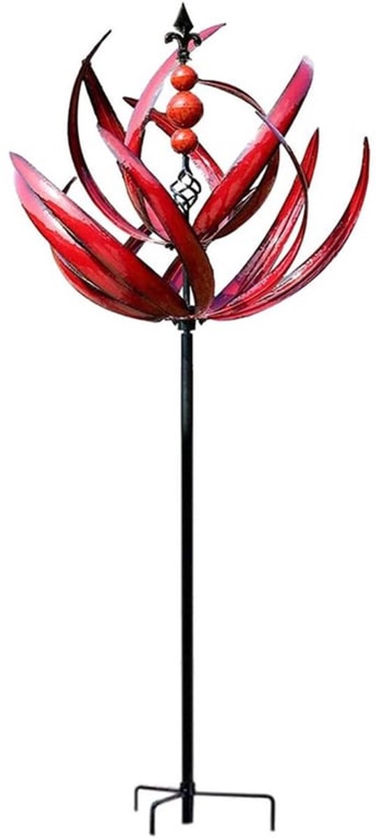 Wind spinner met 360 graden rotatie in rood lotusdesign, gemaakt van duurzaam materiaal met versterkte staaf voor decoratieve tuinversiering