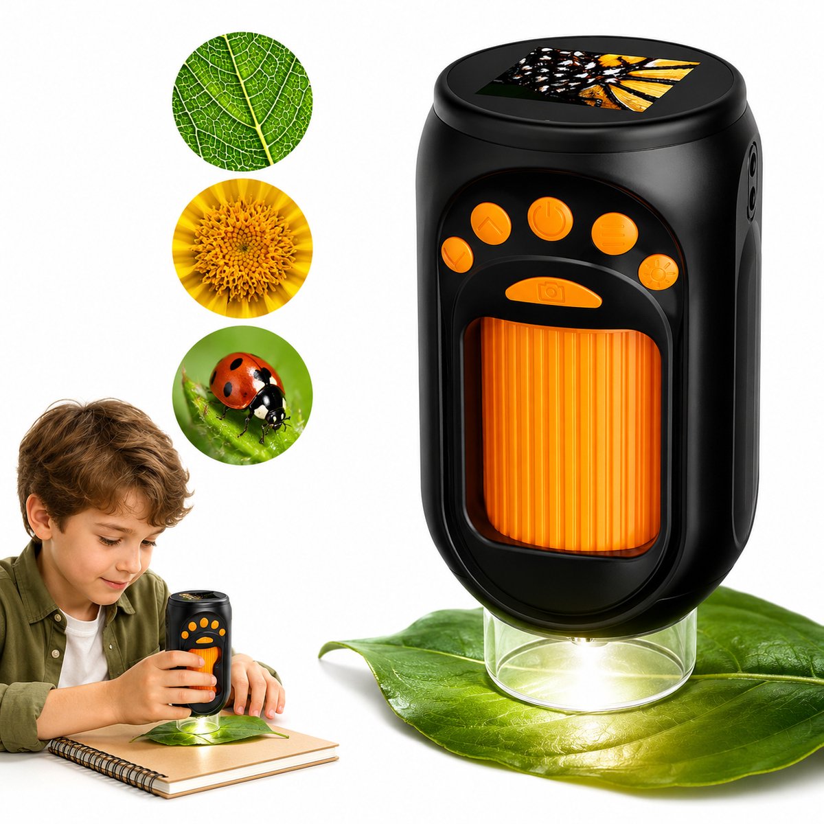 Digitale Kinder Microscoop - Met Lcd Scherm - Microscoop - Digitale Kindermicroscoop met 1.54" IPS Scherm - Handmicroscoop 1000x Zoom met 8 LED Verlichting - Pocket STEM Educatief Buitenspeelgoed Cadeau voor Kinderen - Zwart geel