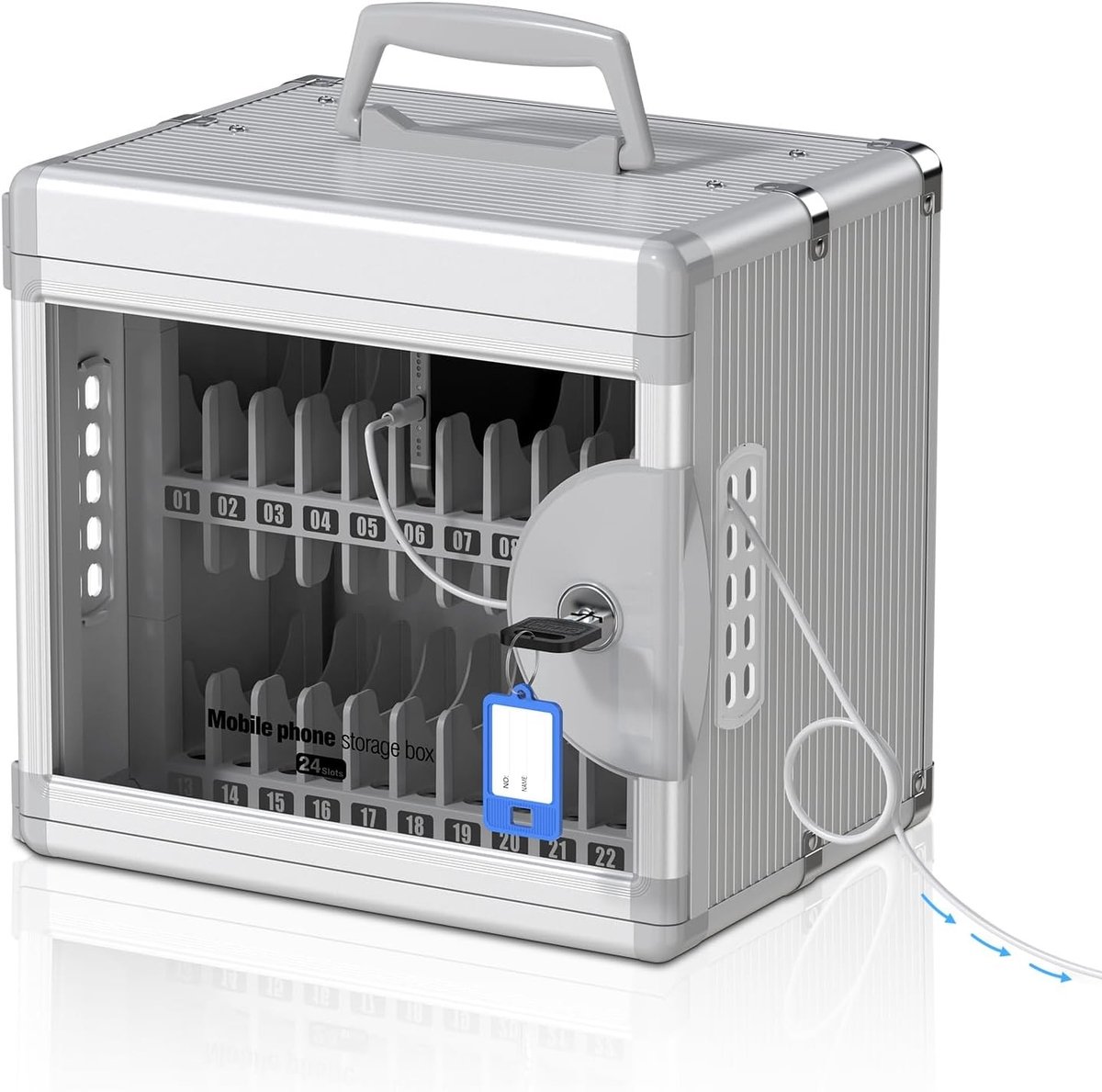 Telefoonkluis - Zilver - 24 slots - Aluminiumlegering met Ventilatie - Voor Klaslokaal en Kantoor