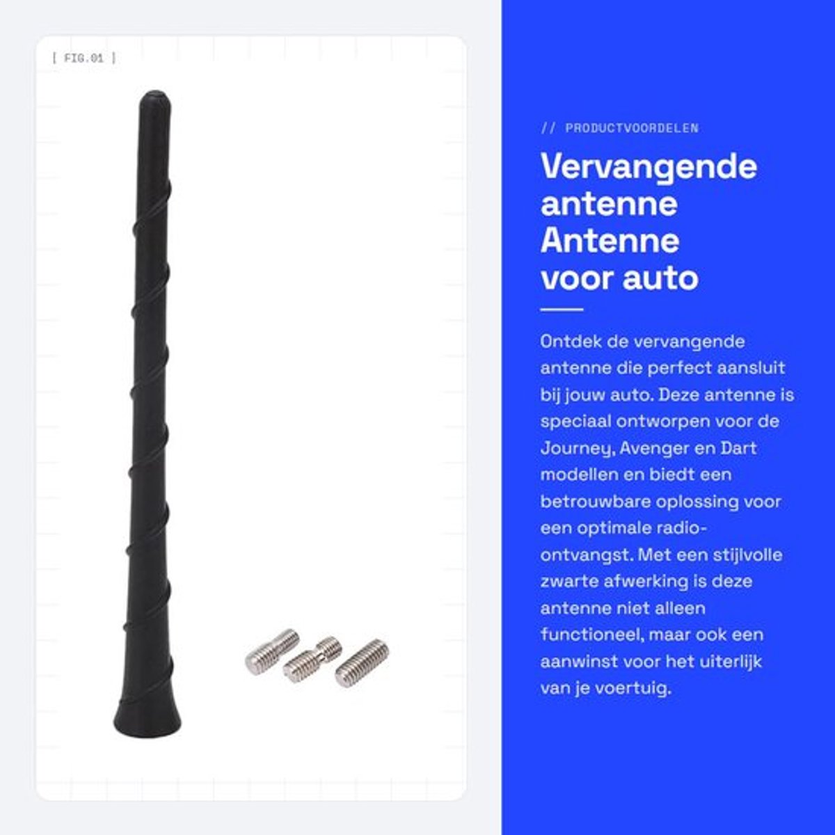 Vervangende Antenne - Universeel - ABS-kunststof - Geschikt voor Journey/Avenger/Dart - OE: 68297936AA - Zwart - Gewicht: 52 g - Auto Antenne