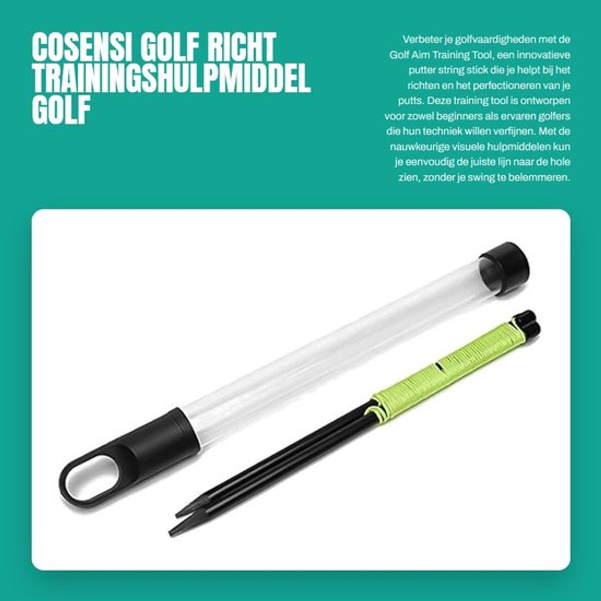 Golfputter Hoge Precisie - Golftrainingsmateriaal - Golf Richtlijn - Visueel Hulpmiddel - Stabiel en Eenvoudig te Bedienen - Glasvezelstaaf 24 cm - Golftraining