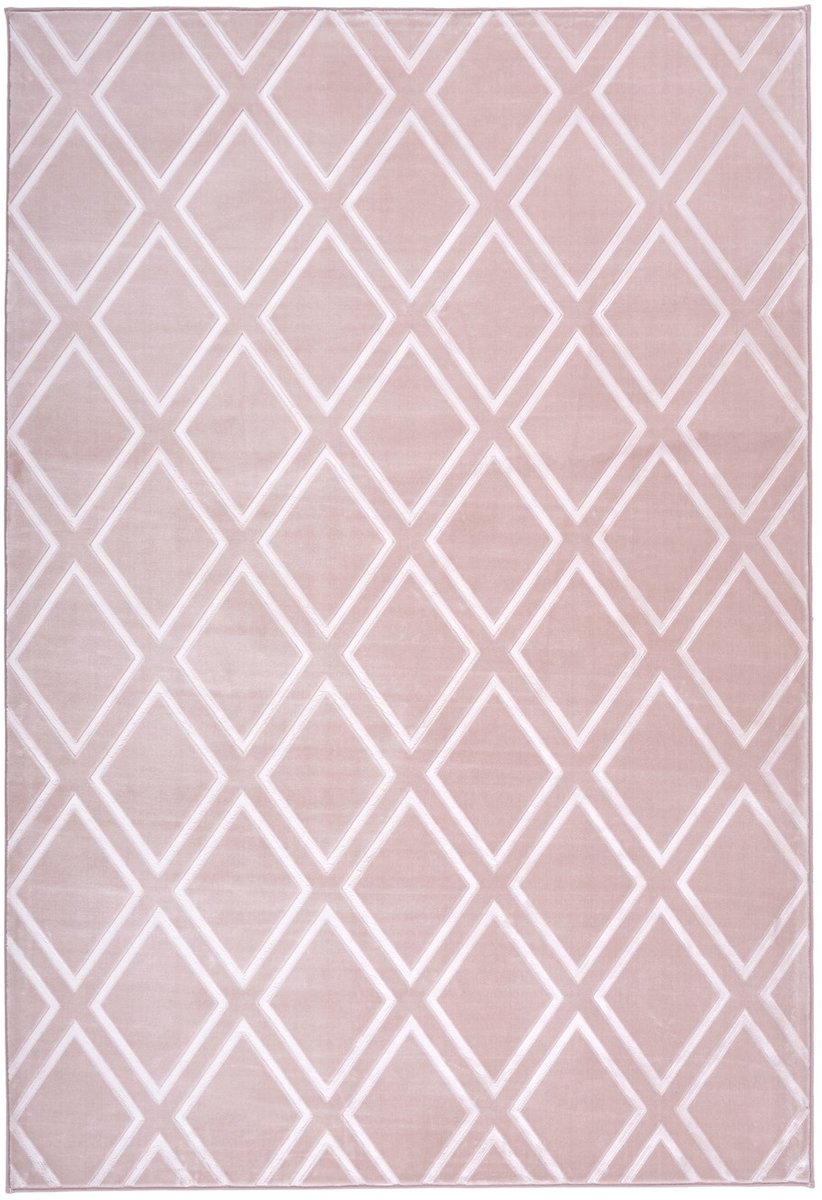 Padiro laagpolig vloerkleed 80 x 150 cm - roze - modern geometrisch patroon - geschikt voor vloerverwarming - van polyester
