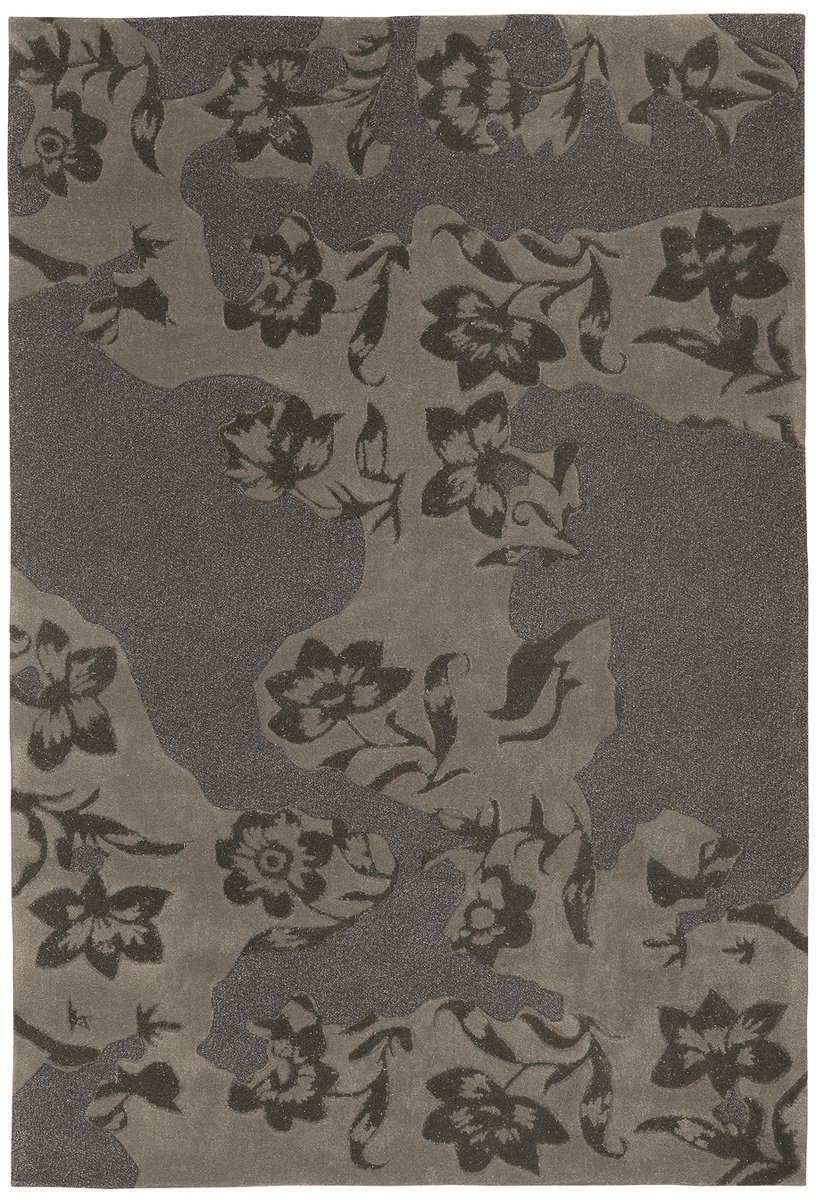 Padiro laagpolig vloerkleed 140 x 200 cm - taupe / grijs - botanisch bloemenpatroon - geschikt voor vloerverwarming - van modacryl