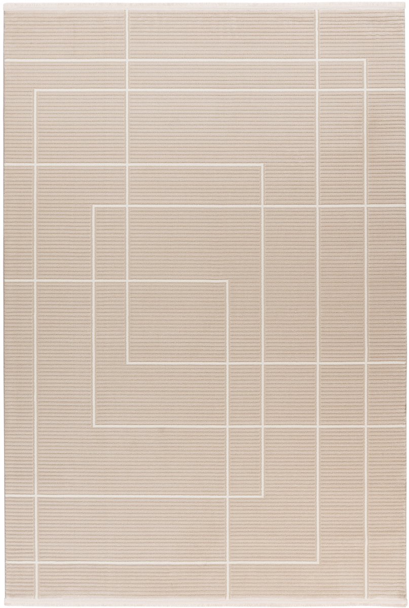 Padiro laagpolig vloerkleed 120 x 170 cm - beige - modern geometrisch patroon - geschikt voor vloerverwarming - van polypropyleen en polyester