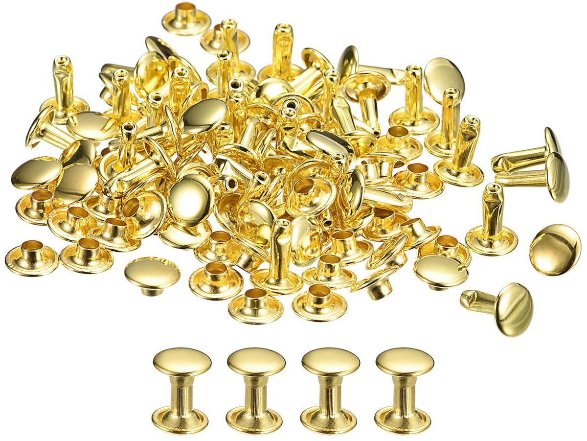 Set van 100 gouden lederspijkers, 6x8mm voor kleding en accessoires