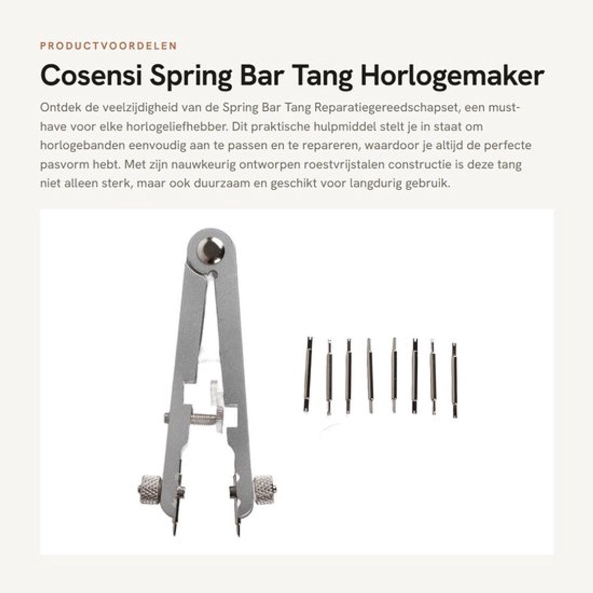 Springbar Tang - Roestvrijstalen Gereedschap - Horlogemaker - Vervangen van Veerstaven - Onderhoud Horlogeband - Lichtgewicht en Duurzaam - Horlogetang